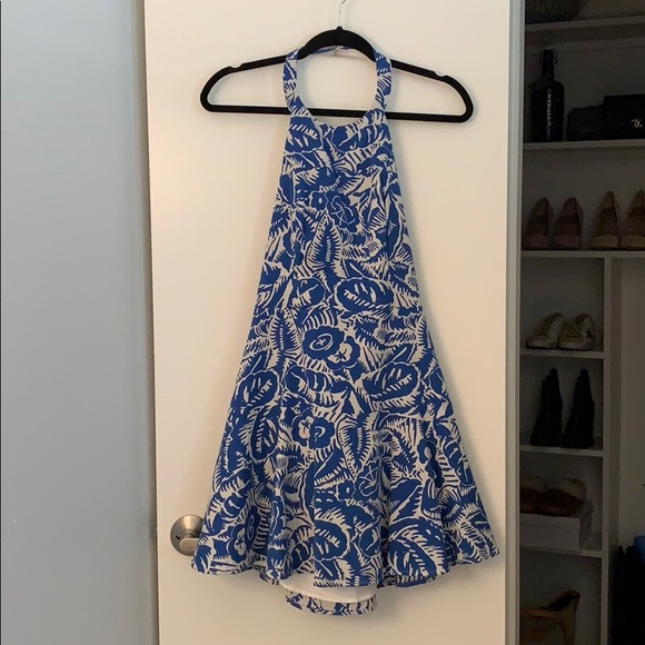 Parker Blue and White Halter Dress - Picture 2 of 5